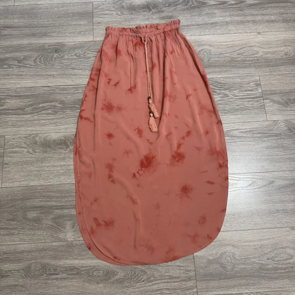 BB Dakota Tie Dye Pink Boho Flowy High Waist Slit Midi Skirt S‎ Elastic Waist